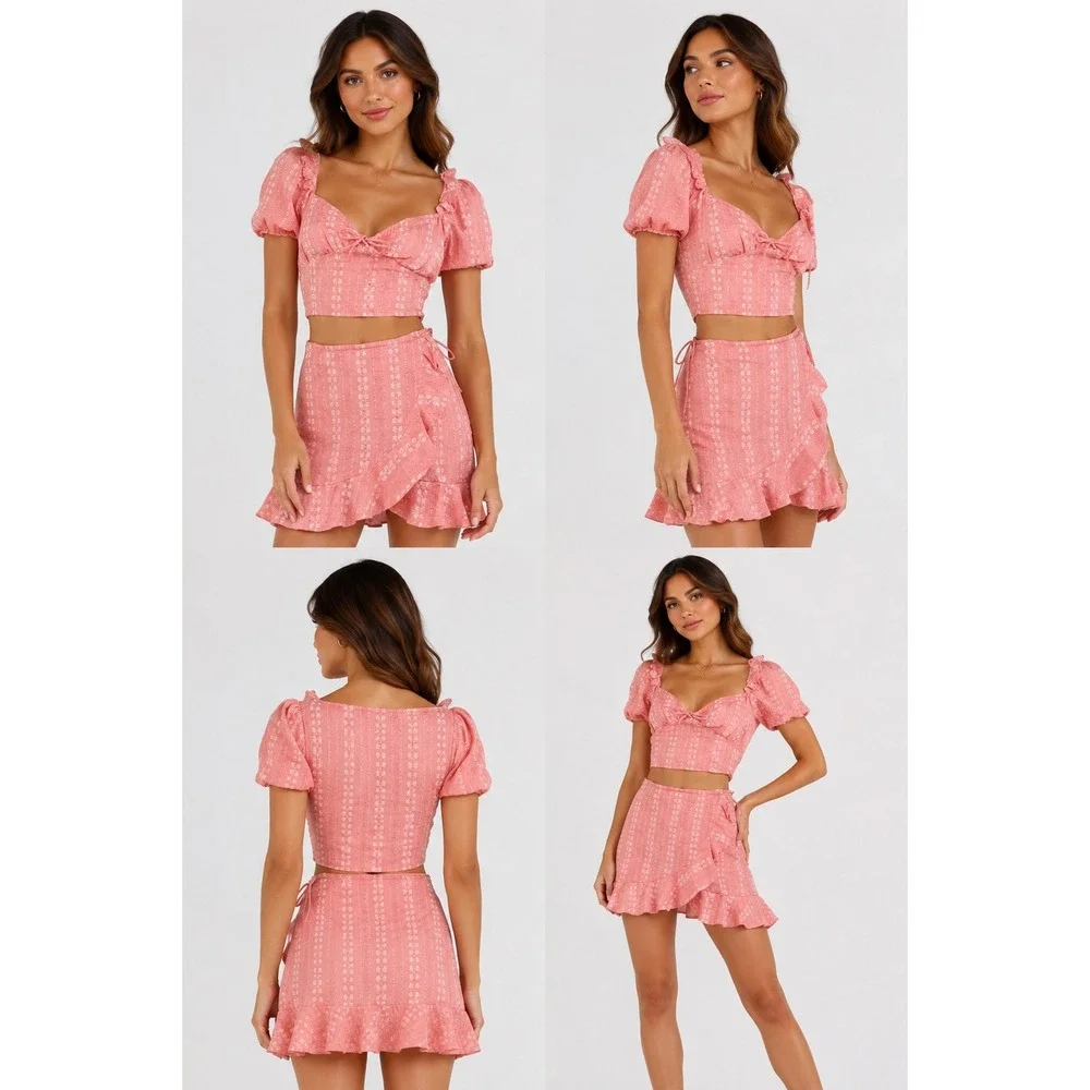New‎ Revolve Cleobella Sydney Top and Rosie Skirt Ruffle Two Piece Pink XS